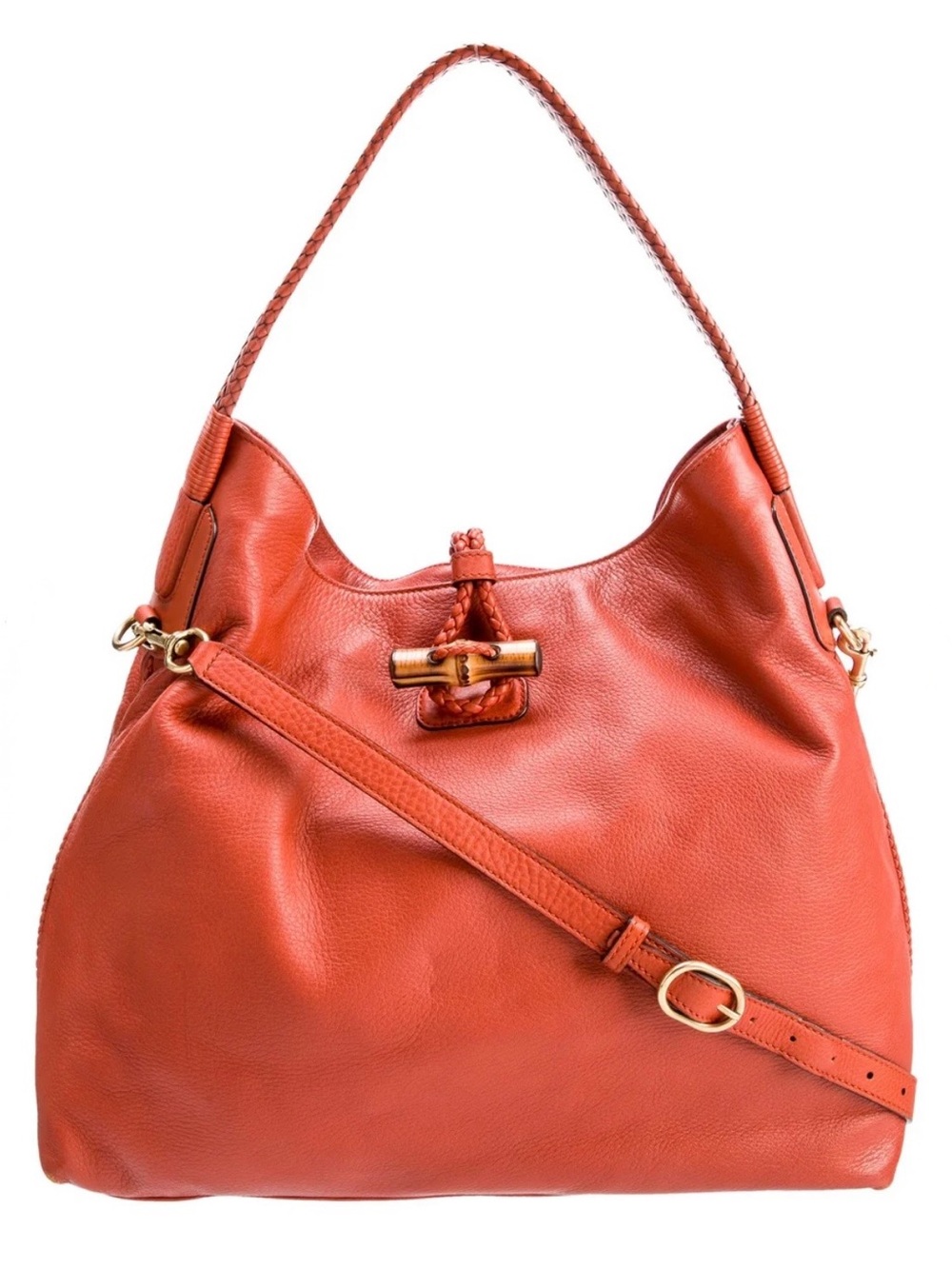 Gucci Large Bamboo Hip Orange Cervo Leather Hobo Tote